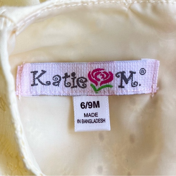 Baby Girl 6-9M Butter Yellow Schiffli Eyelet Dress White Flowers Cottagecore - Picture 2 of 13